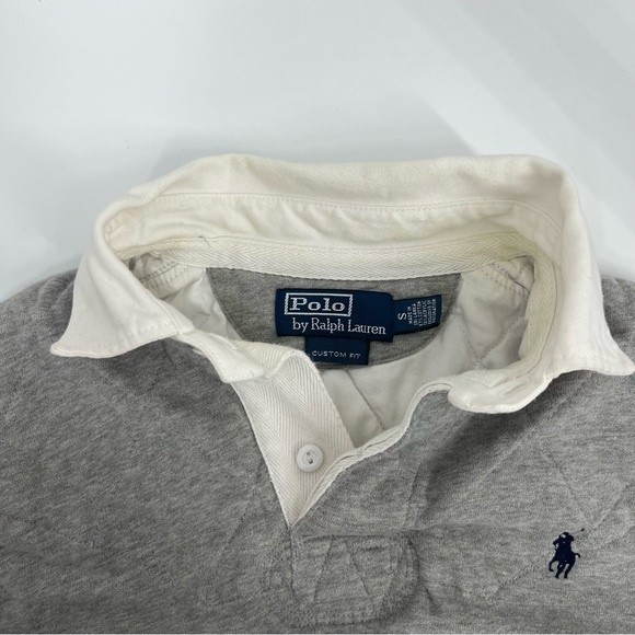 Polo Ralph Lauren Shirt Adult Small Grey White Rugby Custom Fit Padded Collared - Picture 9 of 12